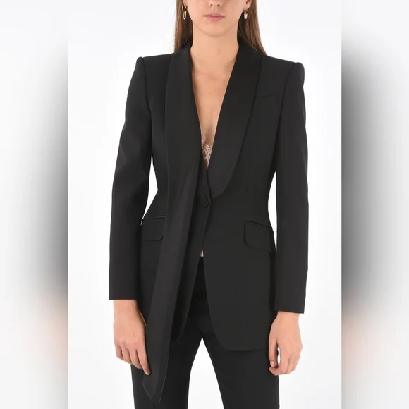 Alexander McQueen Single Breasted Blazer Silk Detailing